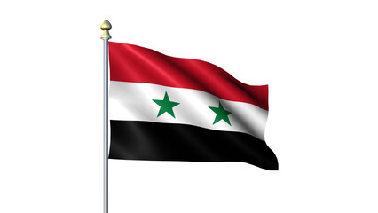 Syria national Waving flag with flagpole on transparent background