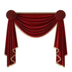 Elegant red velvet drapery swag with decorative fringe and tassels window treatment