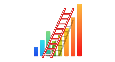 Red ladder ascends a vibrant bar graph representing financial growth and upward business success on a black background