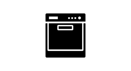 Simple black and white icon illustration of a modern dishwasher