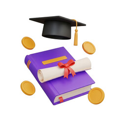 Graduation cap diploma book coins symbolizing achievement education success and financial reward