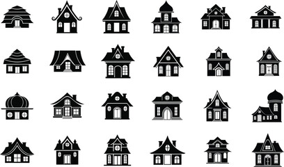 Diverse Architectural House Icons Set .