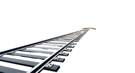 Perspective view of a dark train track stretching into the distance with a bright light at the end of the tunnel symbolizing hope and the future
