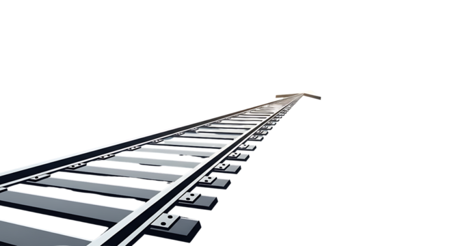 Perspective view of a dark train track stretching into the distance with a bright light at the end of the tunnel symbolizing hope and the future