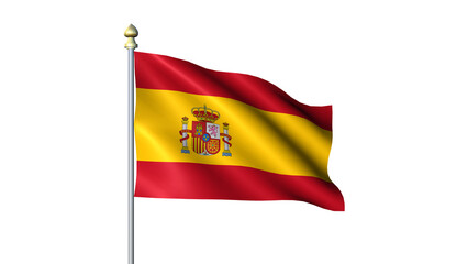 Spain national Waving flag with flagpole on transparent background