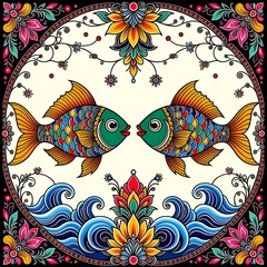 vector illustration of fish in abstract background 