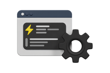 Modern website interface with settings cogwheel, representing technology, innovation, and digital solutions for online businesses