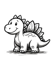 Naklejka premium Cute Baby Stegosaurus Dinosaur Sketch Black And