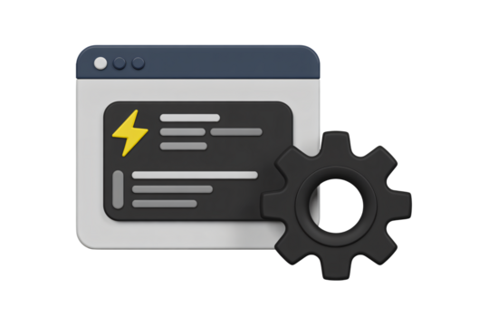 Modern website interface with settings cogwheel, representing technology, innovation, and digital solutions for online businesses