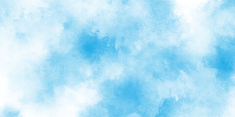 Design and Illustration blue sky watercolor background, bright blue sky Water color background, adorned with fluffy white clouds, abstract blue classic background with aged paint effect and minimal,