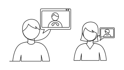 Online video call concept showing two people