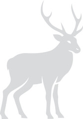 Grey deer silhouette with antlers on white background, Elegant stag deer vector design