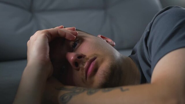 A man in low spirits and deep depression.
Fatigue, mood, mental health, loneliness