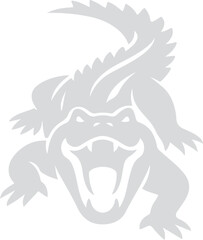 Gray alligator silhouette with open mouth and sharp teeth, Wild crocodile vector illustration
