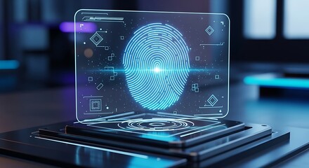 Futuristic Holographic Fingerprint Scanner for Digital Security and Identification.