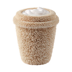 3D render of a furry beige coffee cup with whipped cream isolated on white background