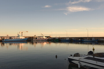 Fototapeta premium sunset at Fishing port of Les Cases de Alcanar, Tarragona province, Catalonia, Spain