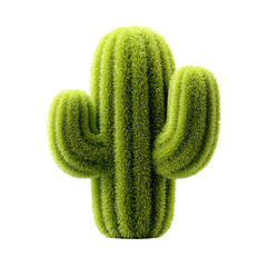 3D render of a green furry cactus icon isolated on white background