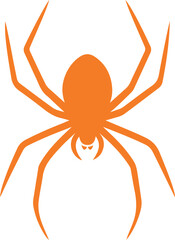 Orange spider silhouette with eight legs on white background, Creepy spider vector design