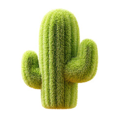 3D render of a green furry cactus icon isolated on white background