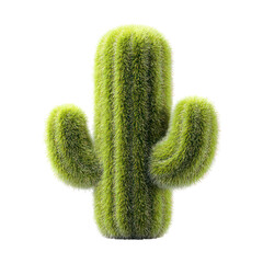 3D render of a green furry cactus icon isolated on white background