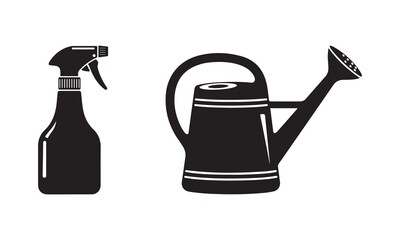 Black silhouette of a spray bottle and watering can