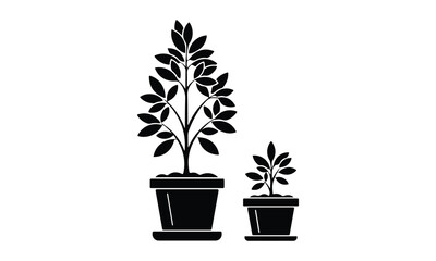 Potted plant icons tall tree, small plant