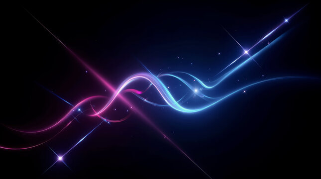 light painting photography. Vibrant streaks of multicolor neon light against dark background. Bright rays of glowing light
