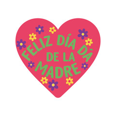 Feliz dia de la madre heart illustration with flowers   happy mother's day spanish greeting Vector, illustration