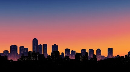 Obraz premium Dusk City Silhouette with Vibrant Lights Creates a Perfect Wide Horizontal Background for Urban Ambiance.