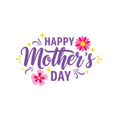 Happy mother's day floral calligraphy with decorative elements and stars Vector, illustration