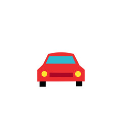 A simple red car silhouette with blue windows and yellow headlights isolated on white background silhouette