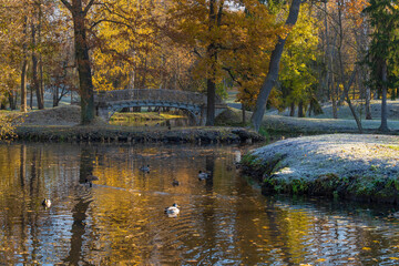 A sunny October morning in the Water Labyrinth. Gatchina Palace Park. Leningrad Oblast, Russia