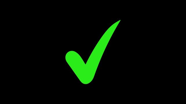 Green check mark animation on black background. Yes tick. check mark tick symbol animation overlay, Yes success approval sign motion graphics.