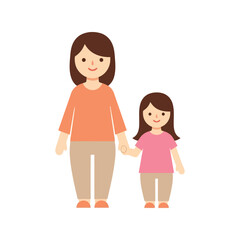 Simple illustration of a mother holding her daughter's hand, representing family and love Vector, illustration