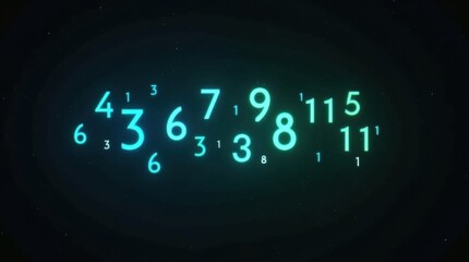 Abstract glowing numbers float in dark space creating modern digital concept for data science and technology themes