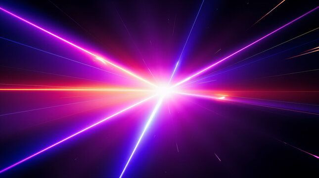  light painting photography. Vibrant streaks of multicolor neon light against dark background. Bright rays of glowing light