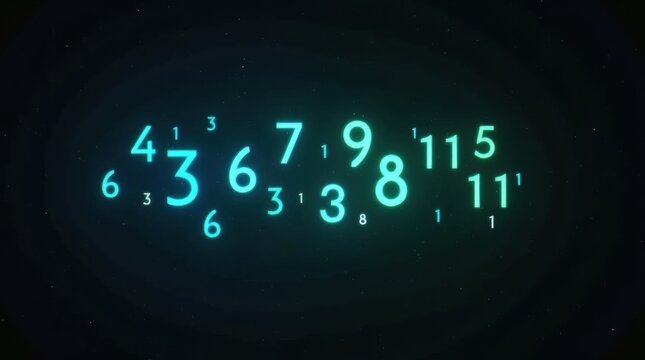 Abstract glowing numbers float in dark space creating modern digital concept for data science and technology themes