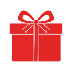 Red gift box with white ribbon and bow icon simple flat design Vector, illustration
