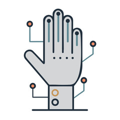 Robotic Hand Vector Icon, Cybernetic Glove with Circuit Connections, Isolated on White Background