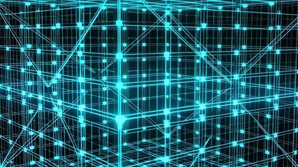 Futuristic cube animation glowing neon lines abstract background technology design motion graphics art 3d - Powered by Adobe