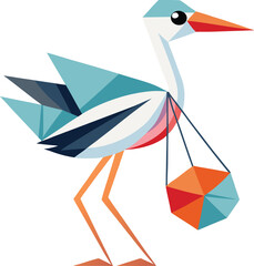 Abstract geometric stork carrying polygona on a white background