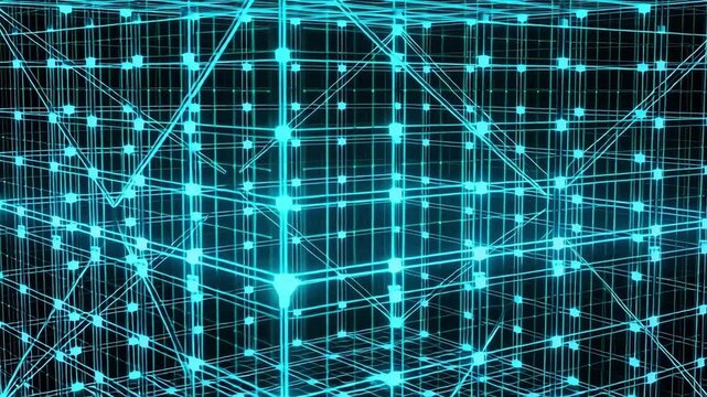 Futuristic cube animation glowing neon lines abstract background technology design motion graphics art 3d - Powered by Adobe