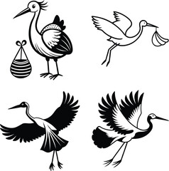 Minimalist stroke bird flying with baby bundle set