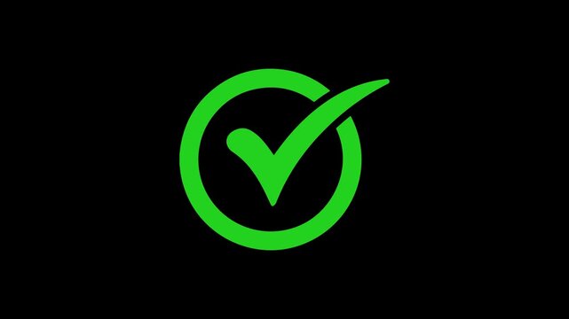 Green check mark animation on black background. Yes tick. check mark tick symbol animation overlay, Yes success approval sign motion graphics.