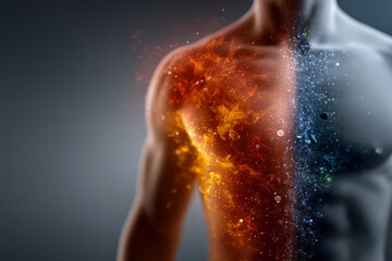 Symbolische Darstellung von menschlichem Körper zwischen Krankheit und Heilung – Anatomie, Entzündung und Regeneration