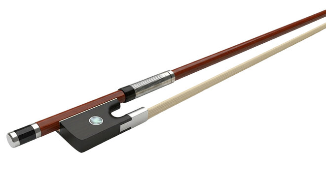 Violin Bow Elegance Close Up of Fine Wood Horsehair and Silver Winding Musical Instrument Detail Classic Bow Art