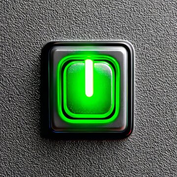 Bot&oacute;n de encendido iluminado en un fondo oscuro grabado