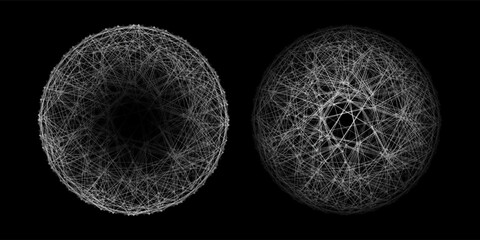 Vector futuristic set black sphere of particles and lines. Network connection big data. Abstract technology background