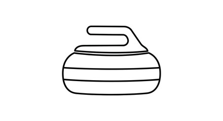Simple outline drawing of a curling stone with a handle on a white background silhouette